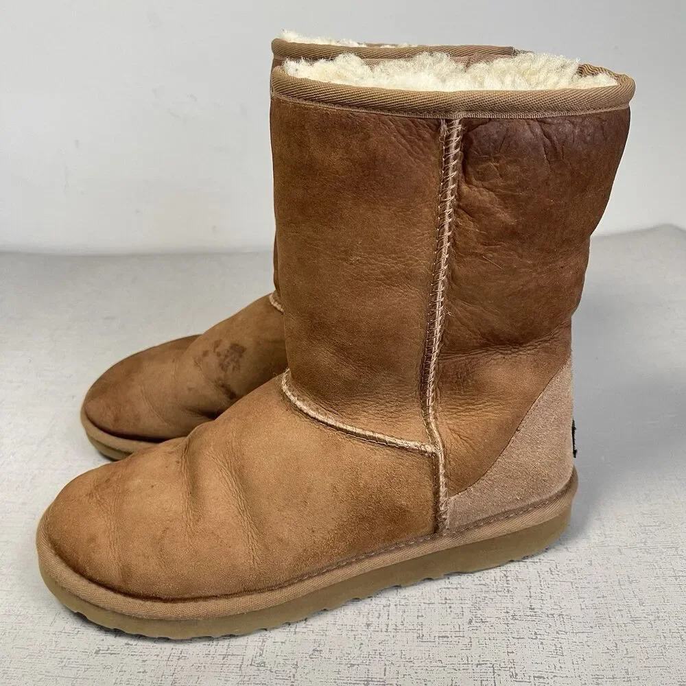 Ugg Classic Short II Boots Suede Shearling Women's Sz 7‎ Chestnut Brown Y2K